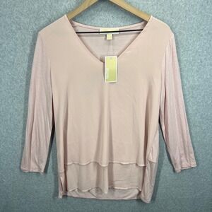 Michael Kors Layered Top Womens M Rose Water Pink 3/4‎ Sleeve Mixed Media NWT